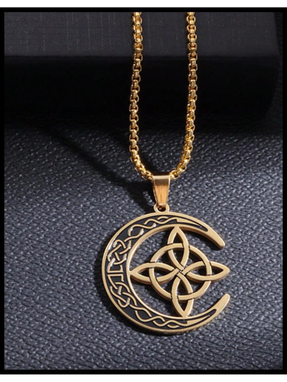 Moon and celtic knot - Necklace - Gold - 20"